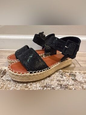 Gianni Bini Black Sequin Espadrille Platform Sandals